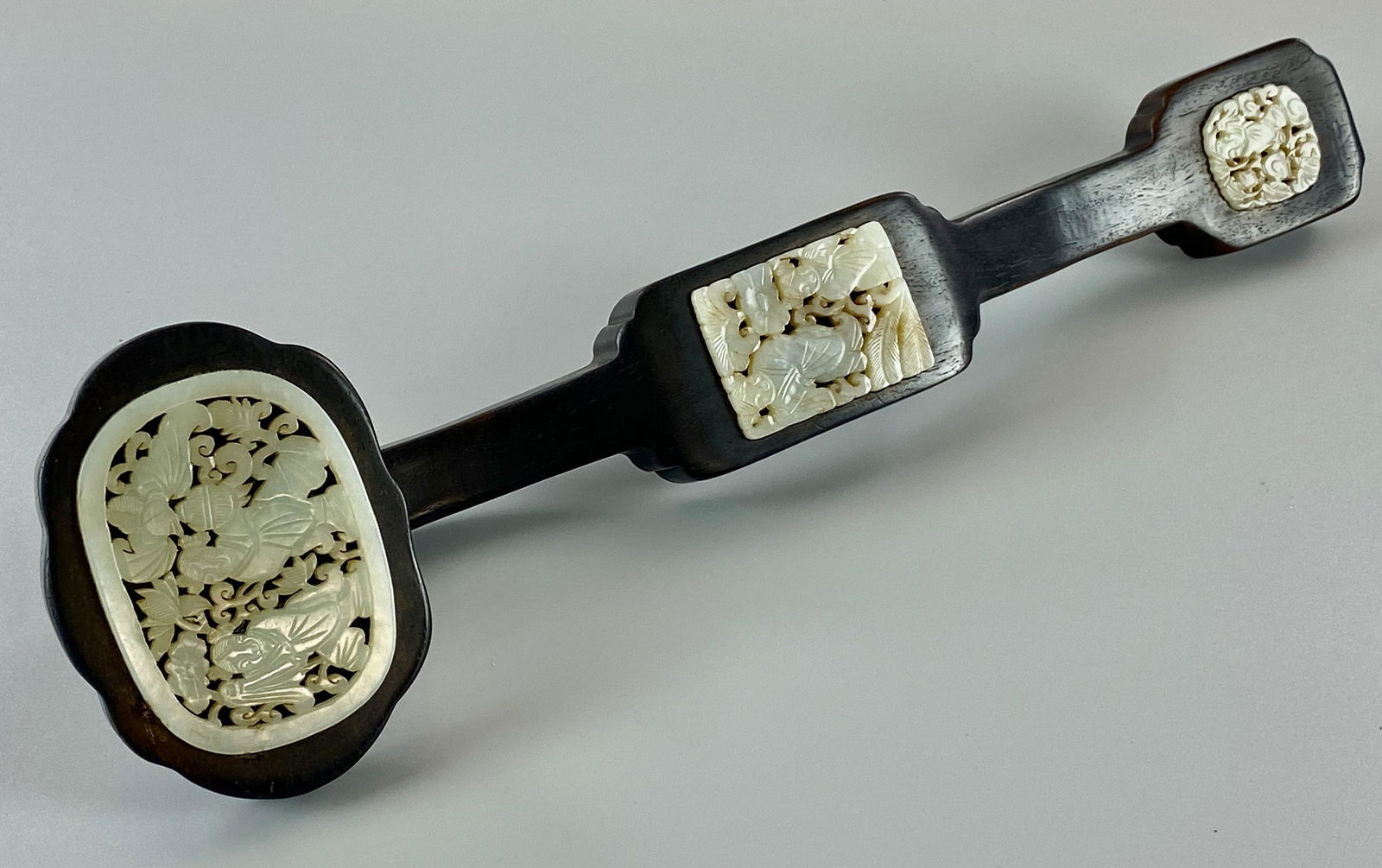 Chinese Wood and Jade Carved Ruyi Scepter (1 of 5)