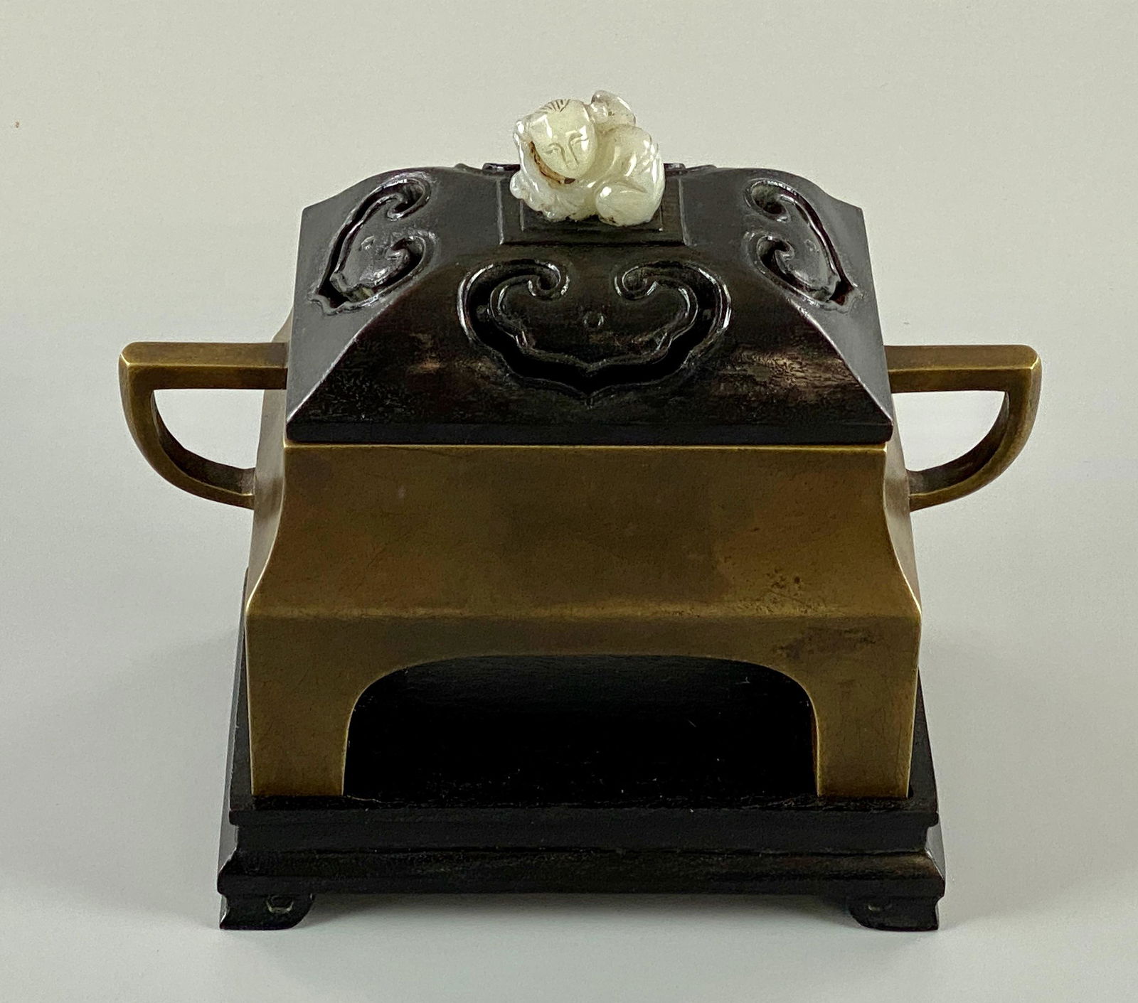 Chinese Bronze, Wood and Jade Censer (1 of 6)