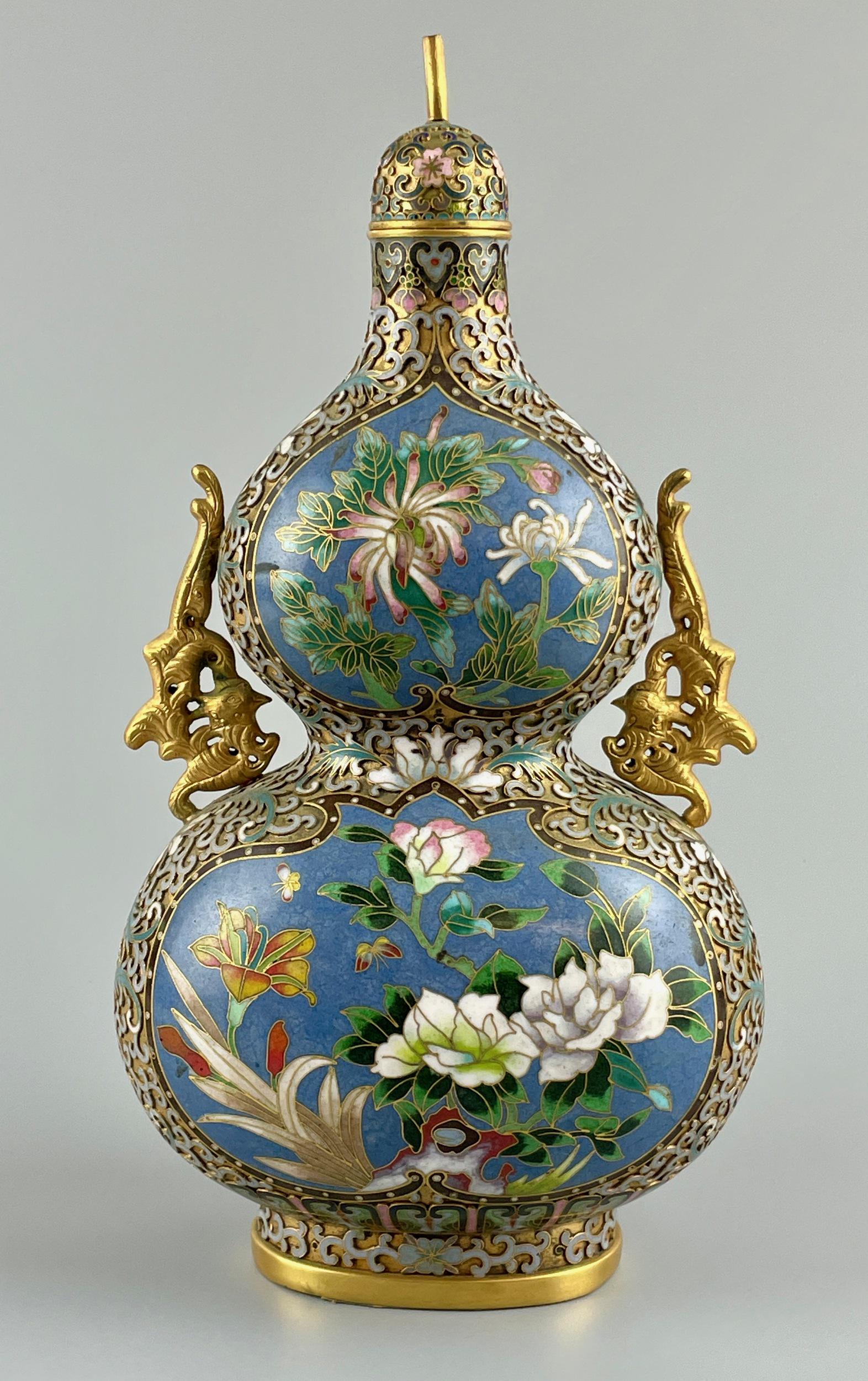 Chinese Cloisonne and Ormolu Gourd Gilt Vase (1 of 9)
