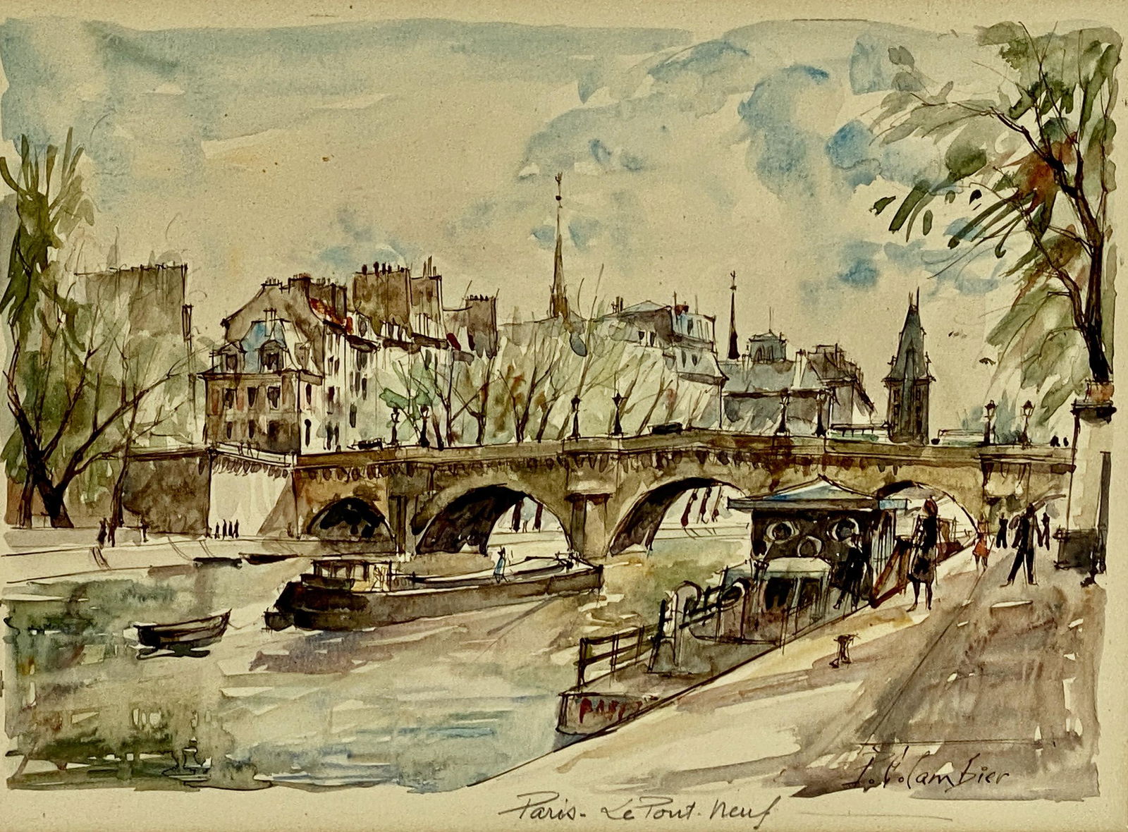 Pierre Cambier Watercolor of "Le Pont Neuf" (1 of 3)