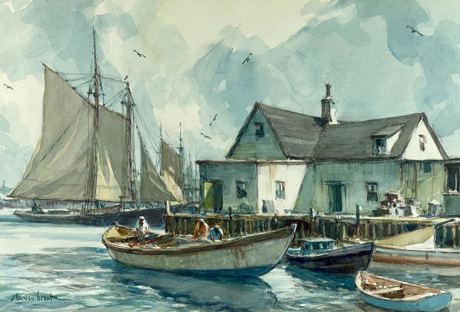 Gordon Grant Watercolor Harbor Scene (1 of 4)