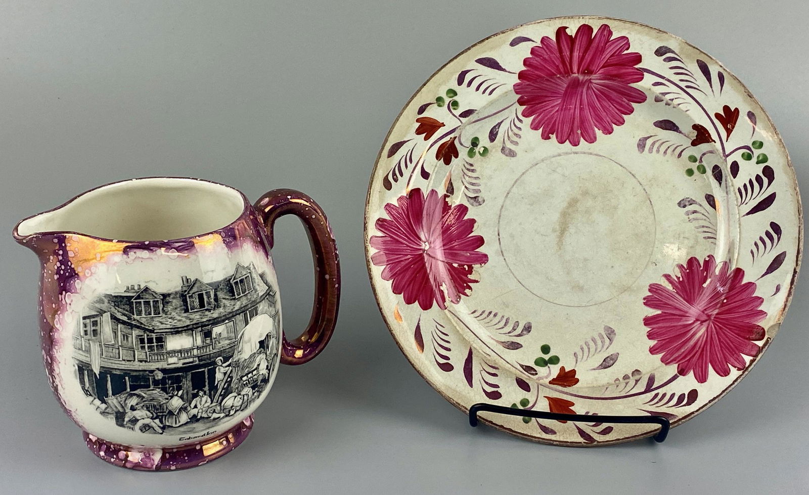 Pink Lustre Ware Pitcher and Ironstone Dish (1 of 10)
