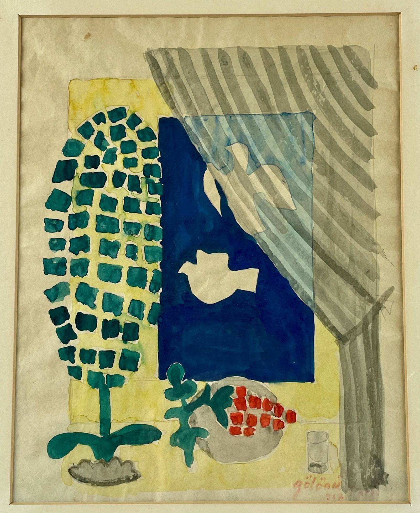 A French Watercolor Abstract Interior Still Life with (1 of 3)