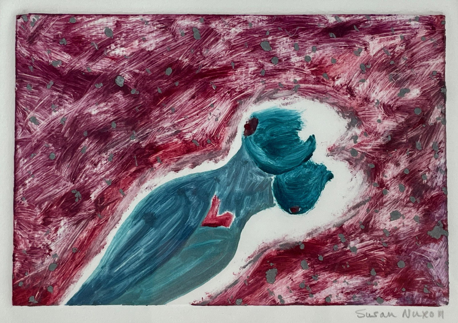 Three Works by Susan Nuxoll: Susan Nuxoll (Kentucky, 20th century). Including one linocut, and another pair of monotypes. Largest 16" x 12.5" (framed). From the Estate of Daniel Brown, Former President of Aeqai, Art Curator and