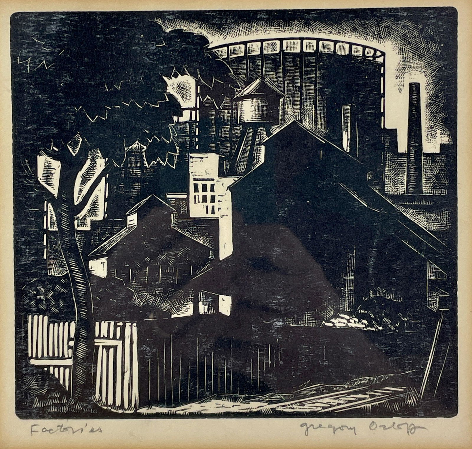 "Factories" Woodcut by Gregory Orloff (1 of 3)