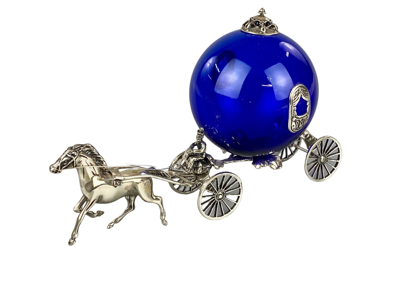 Italian Sterling Silver Miniature Carriage w Glass Cab (1 of 7)