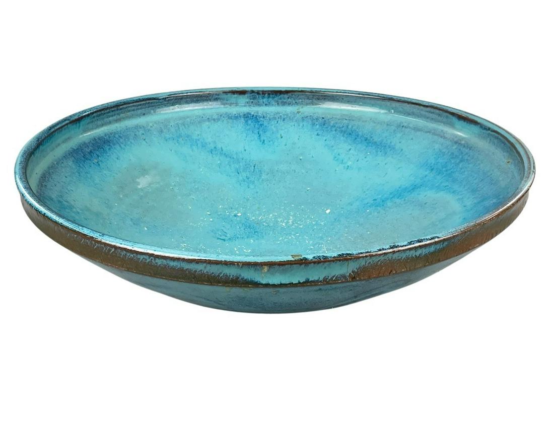 Large Blue Glazed Ceramic Serving Bowl (1 of 4)