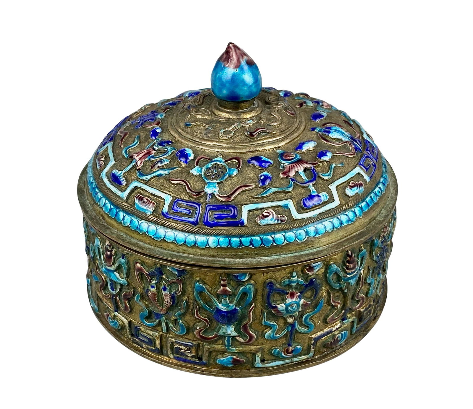 Chinese Enameled Brass Covered Box (1 of 7)