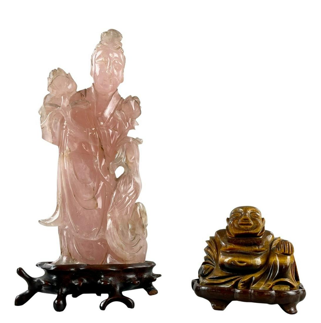 Chinese Carvings, TIger's Eye and Rose Quartz (1 of 5)