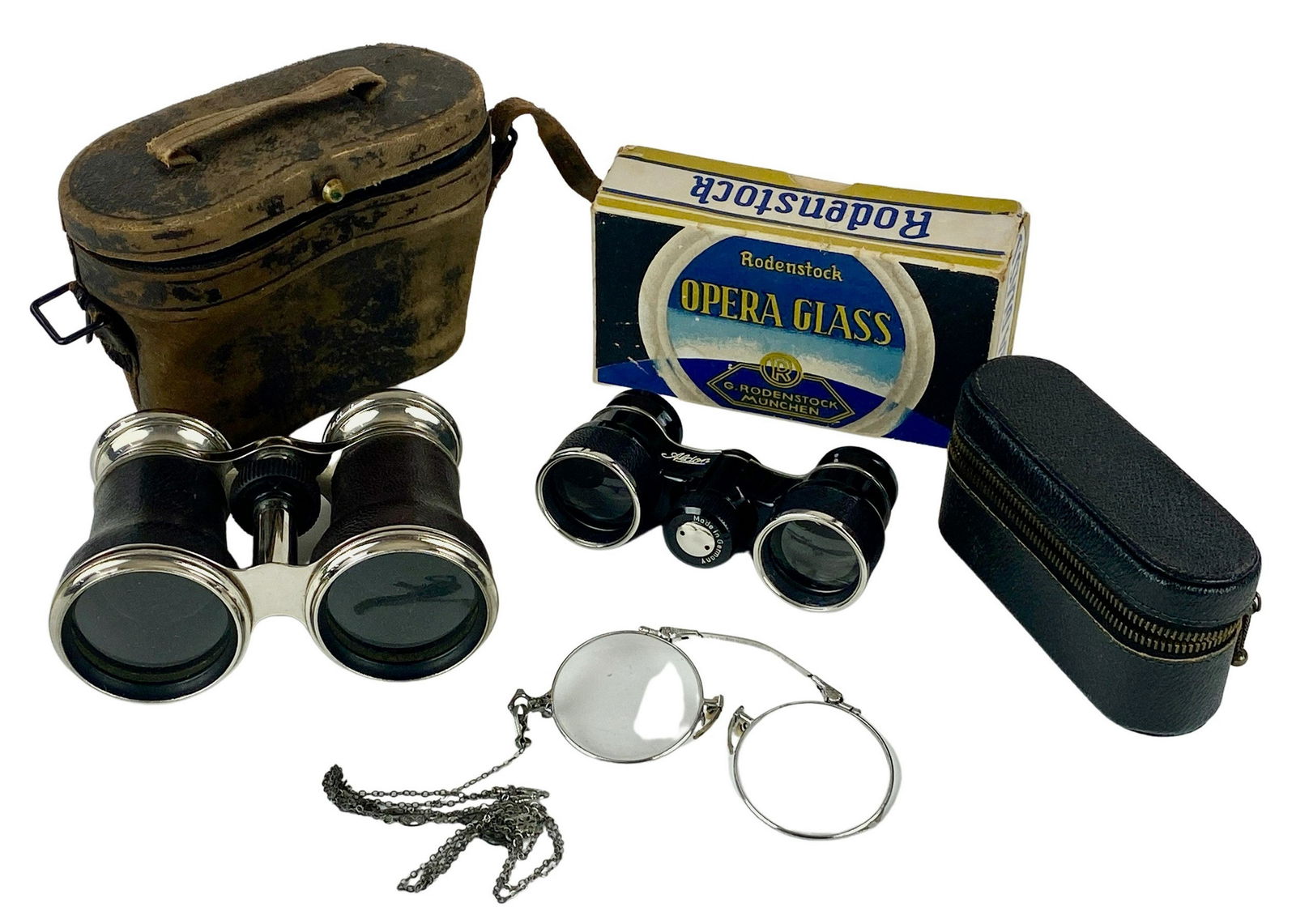 Three Pairs of Glasses, Opera Glasses, Plus: One pair of Rodenstock, one pair of Parisian glasses and one additional.