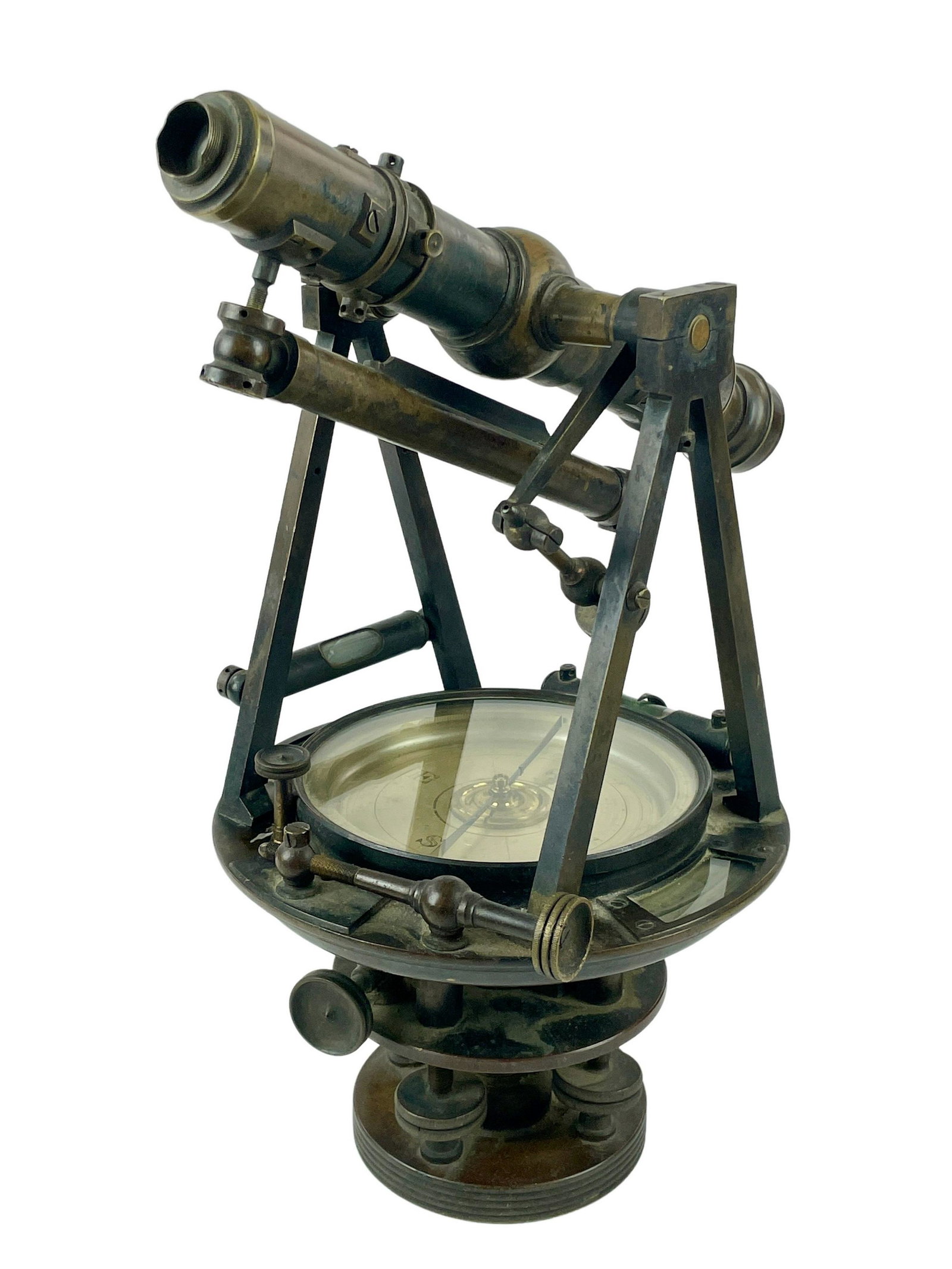 Surveyor's Transit Theodolite by Gurley of Troy, N.Y.: A surveyor's compass transit by Gurley Co., Troy, NY. Ht. 16.5".