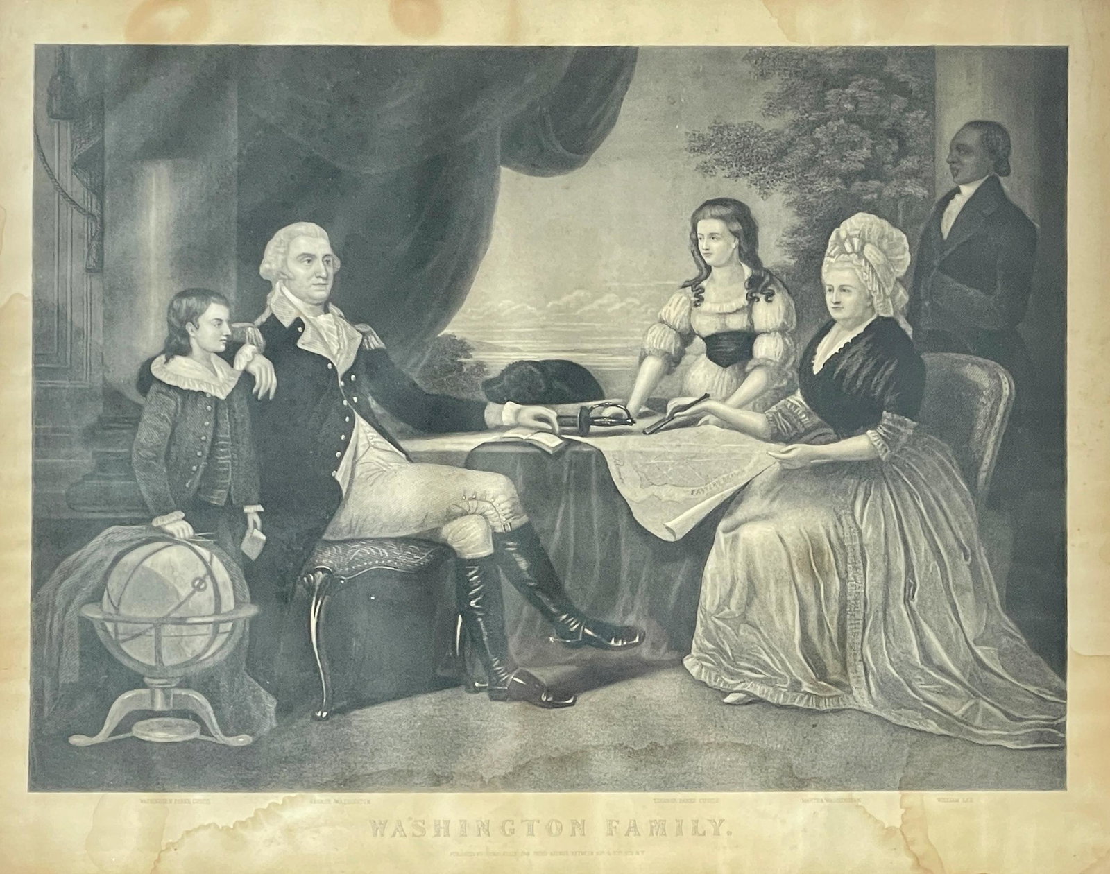 Etching of George Washington and his Family: Published by Thomas Kelly, depicting George and Martha Washington and others. Plate size: 18" ht. x 25" wd., framed size: 26" ht. x 33" wd.