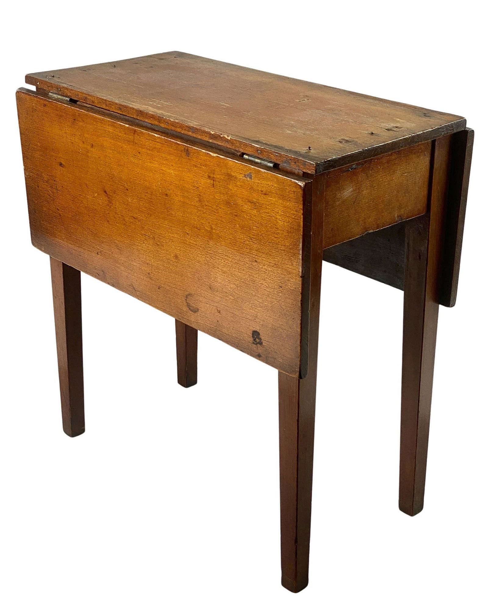 Miniature American Dropleaf Table: 19th century, a miniature drop leaf table with tapered legs. Ht. 15.5" x wd. 15.5", dp. 8".