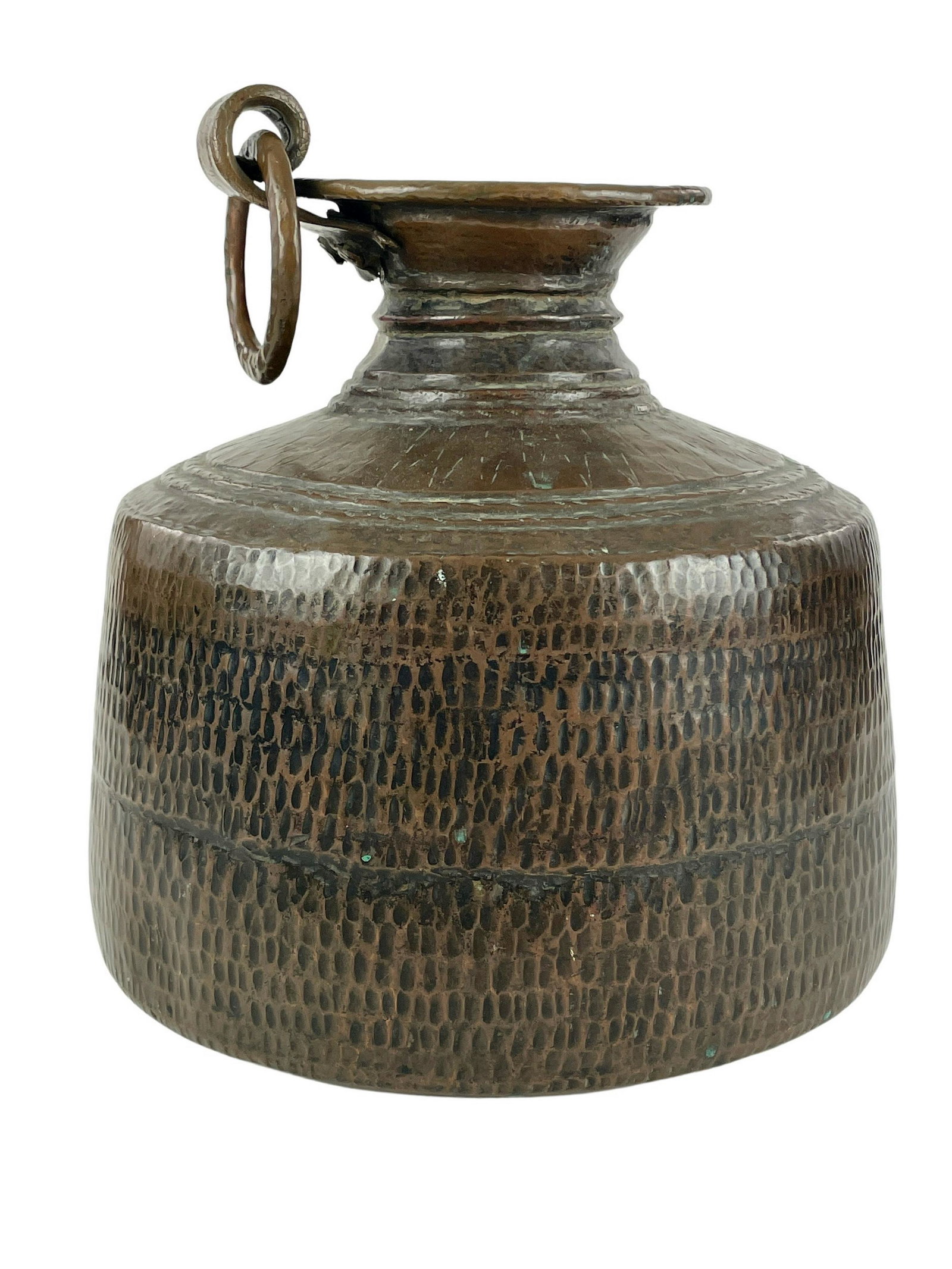 Brass Hammered Water Jug: Probably North African or Middle Eastern, a nice water jug with hammered design. Ht. 12.5".