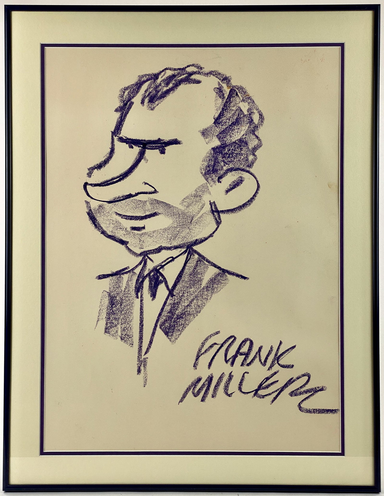 Cartoon of Richard Nixon by Frank Miller: Frank Miller (American, 20th century). A pastel sketch of Richard Nixon, signed l.r. 24" x 18" (sight), 28.5" x 22" (framed).