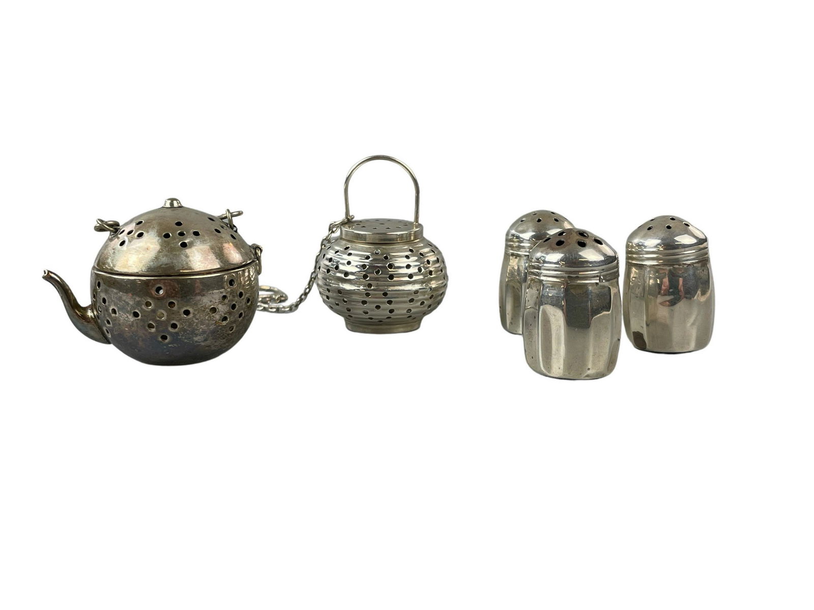 Pr of Sterling Sheffield Tea Diffusers and Trio of S.C.S. Salts (1 of 9)