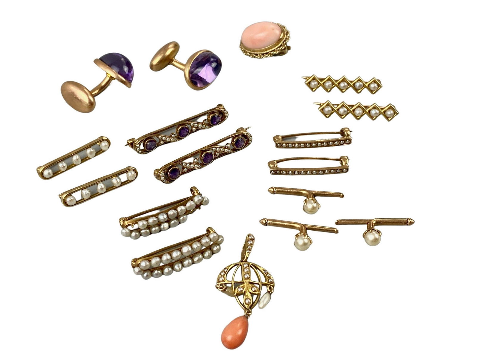 Box with 14k Lingerie Pins, Cufflinks and Earrings (1 of 8)