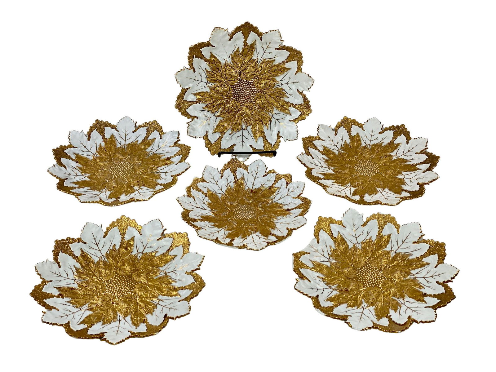 Meissen Gilt Decorated Leaf Form Plates (1 of 10)