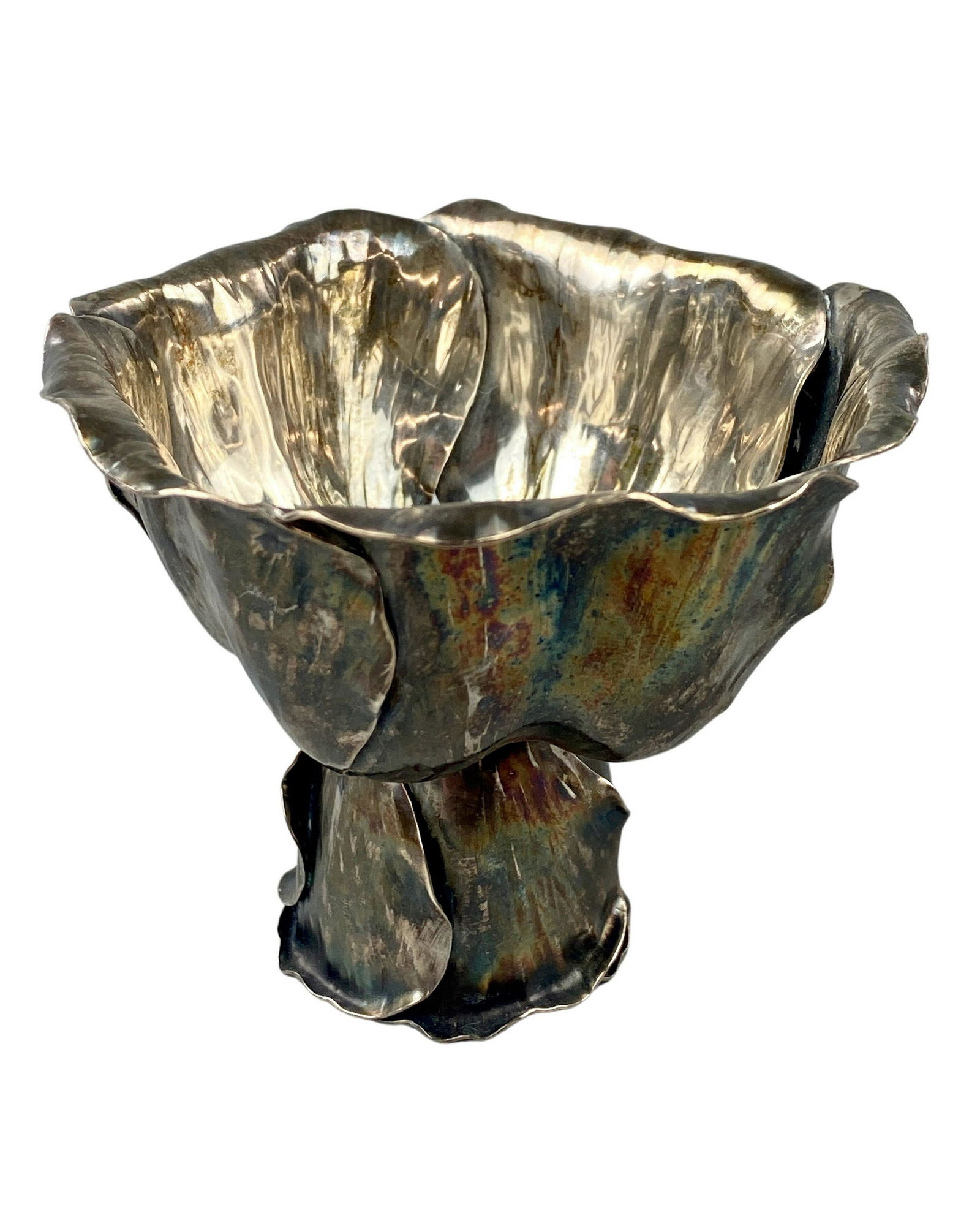 Buccellati Sterling Silver Petal Dish: Charming and unique small dish where petals of a flower or perhaps even cabbage are folded and overlapped to create this vessel. 3" ht. x 3.5" diameter. Total weight 4 ozt.