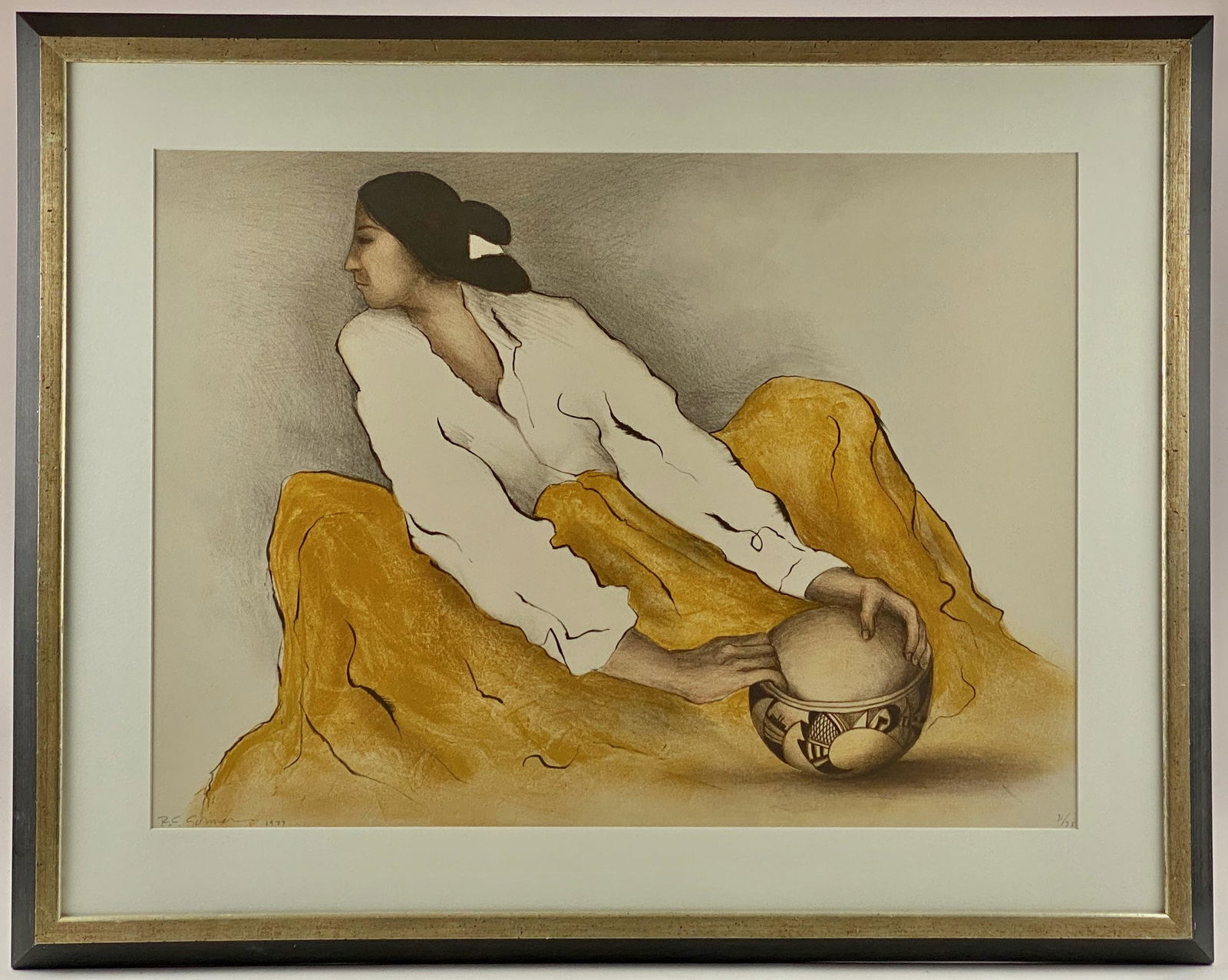 R.C. Gorman Color Lithograph of Figure with Pottery (1 of 5)