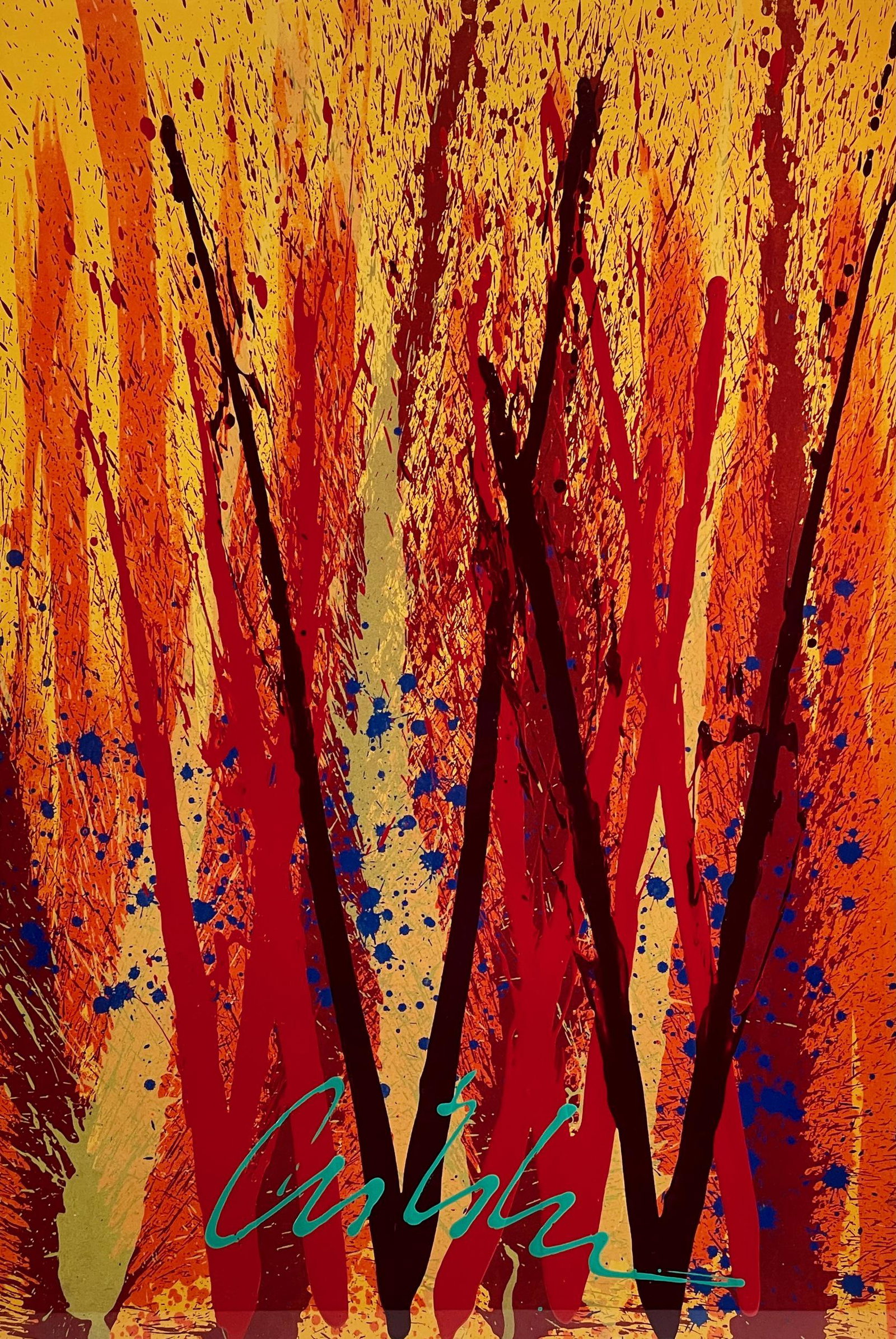 "Yellow Spears" Lithograph by Dale Chihuly: Dale Chihuly (American, b. 1941). Lithograph on paper, signed l.c. in plate, and with certification to verso. Numbered 133/200 on certificate, floating in frame. 37" x 25" (sheet size), 41.5" x 29" (f