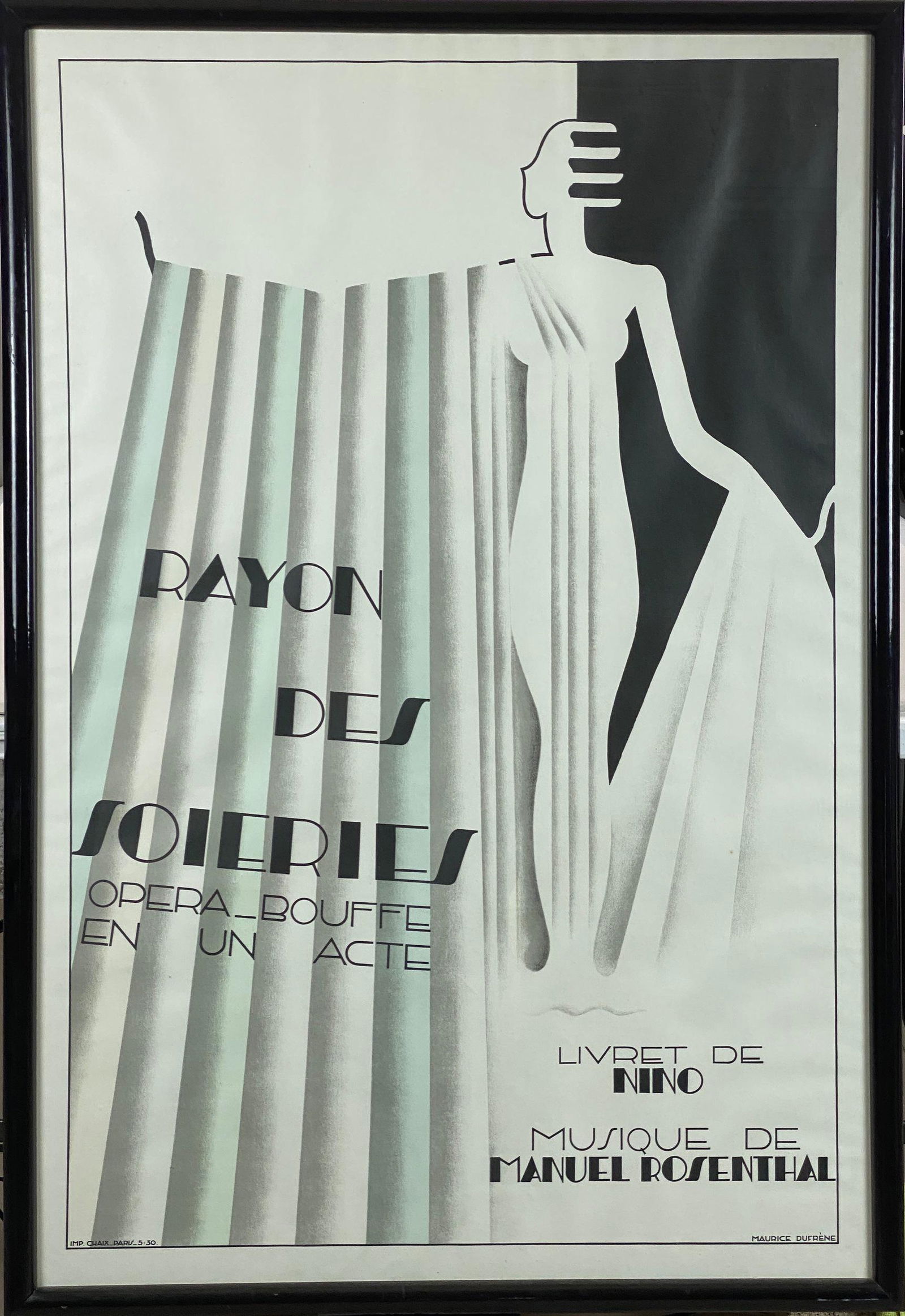 "Rayon des Soieries" Lithograph by Maurice Dufrene: Maurice Dufrene (French, 1876-1955). Lithograph on paper, signed in plate to l.l. and publishers info l.l. 49" x 33.25" (framed).