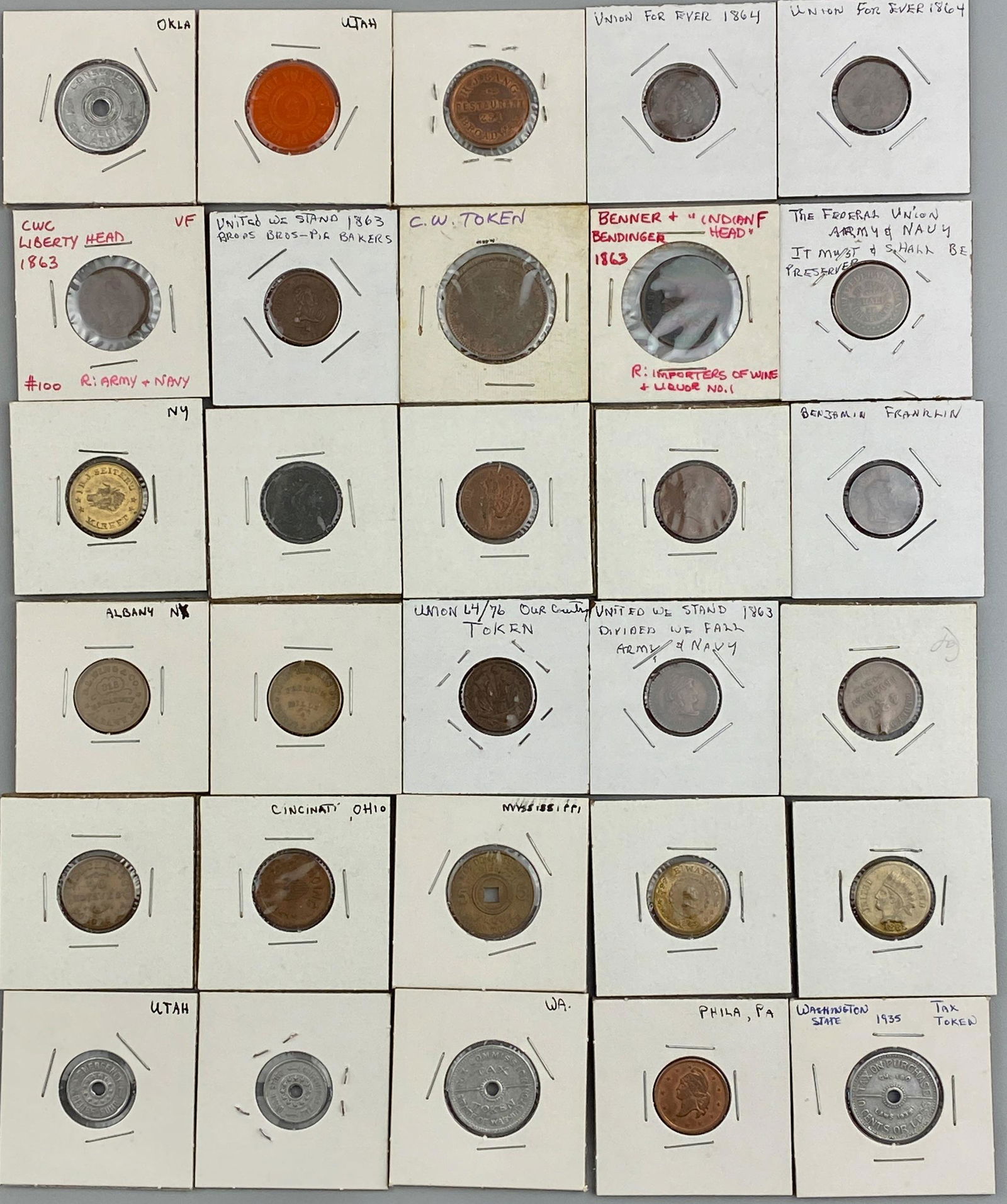 Collection of 30 Civil War Tokens (1 of 10)