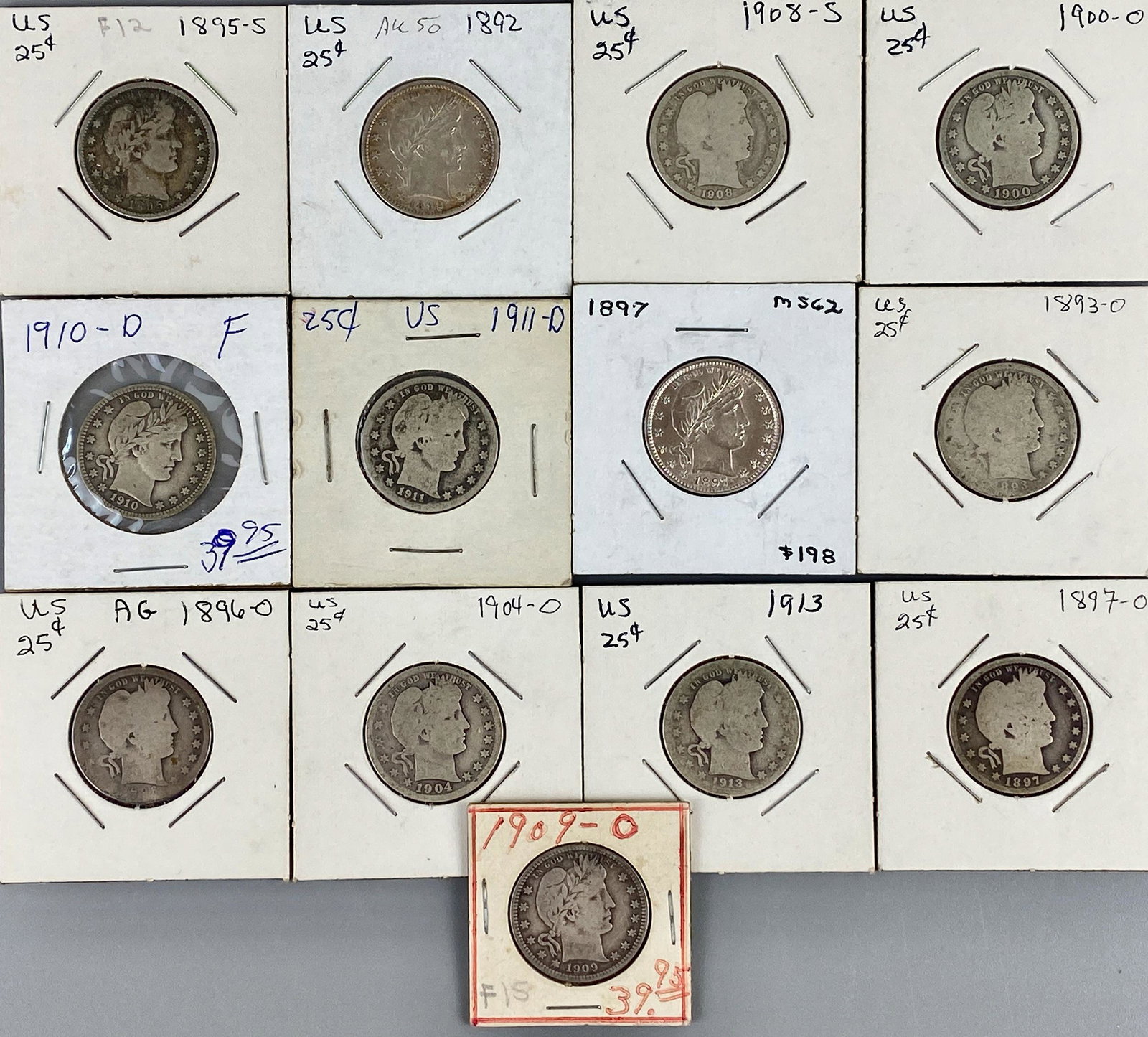 Group of 13 Barber Quarters, Including one 1897 (1 of 8)