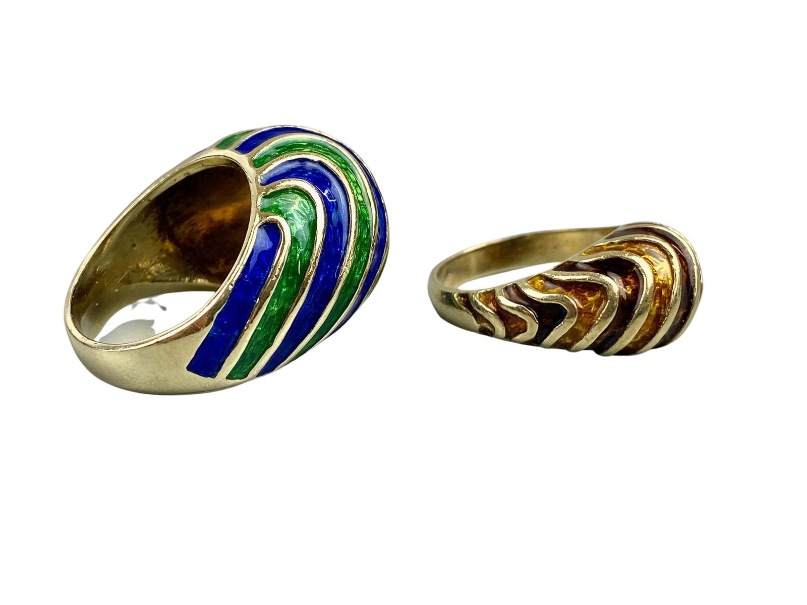 Pair of Two 14K and Enamel Rings (1 of 7)