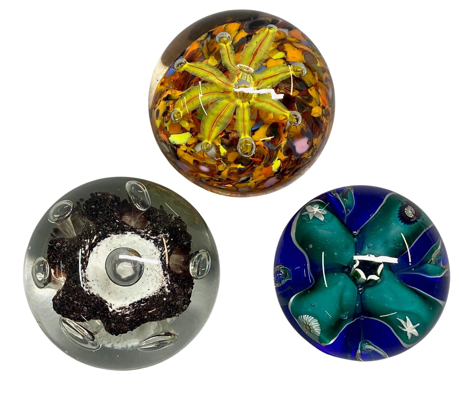 Three Bubble and Floral Paperweights (1 of 10)