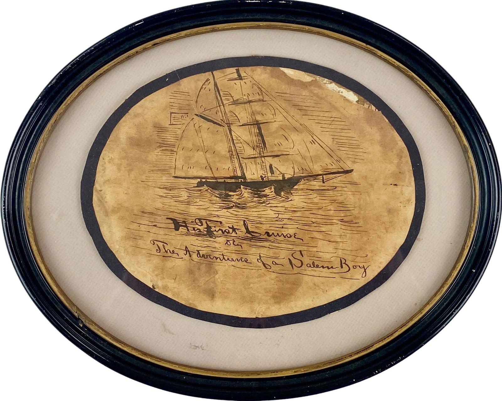 Early American Pen and Ink of a Sailing Vessel (1 of 3)