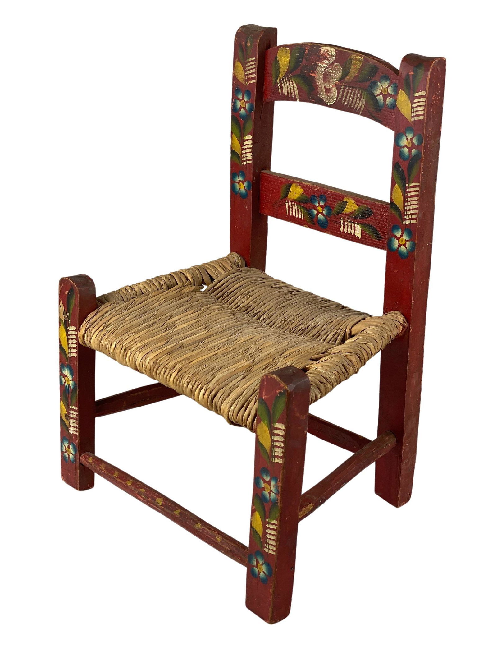 Folk Art Painted Child's Chair in Red Paint (1 of 5)