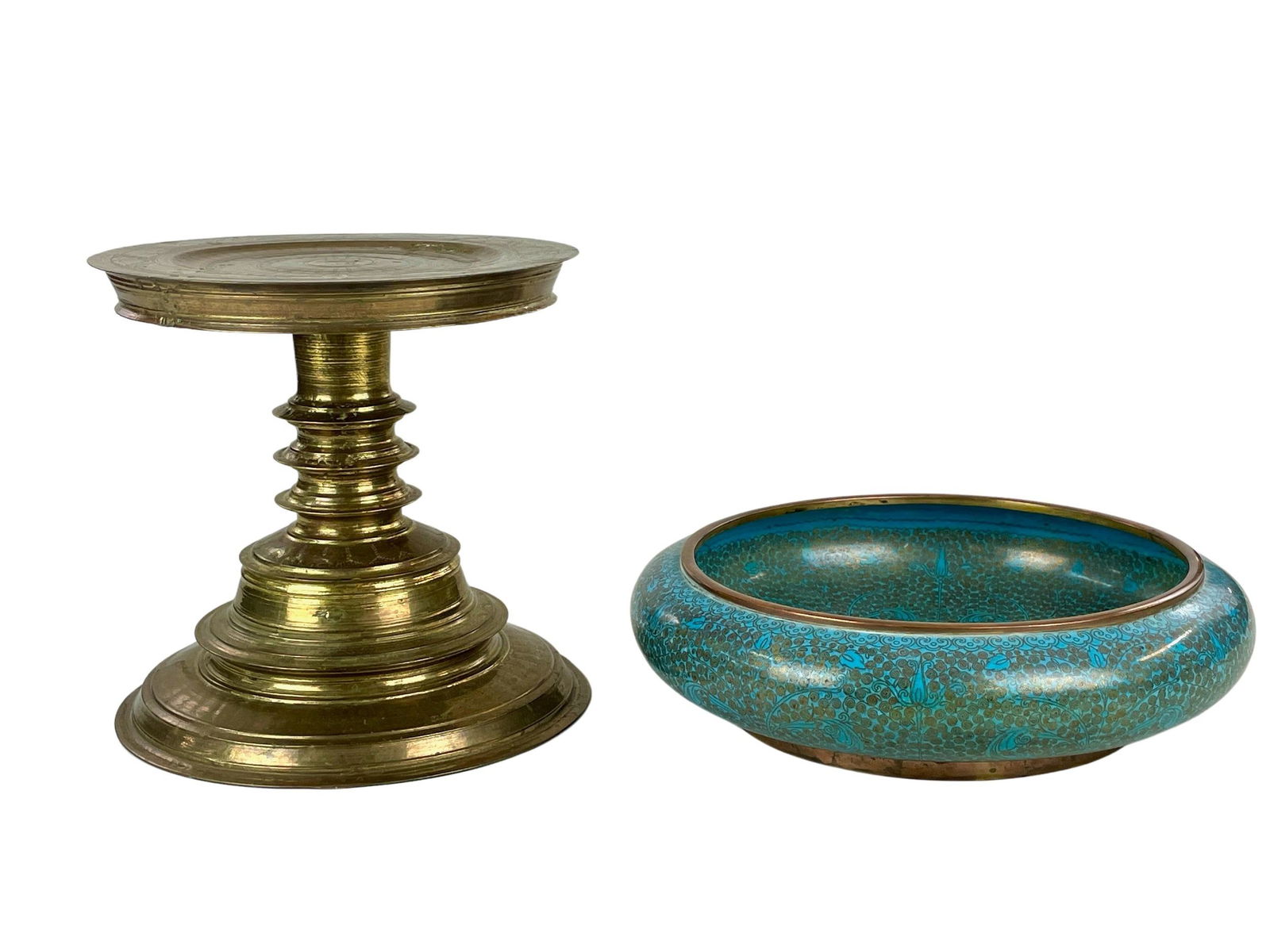 Middle Eastern Cloisonne Dish and Brass Sundial (1 of 9)