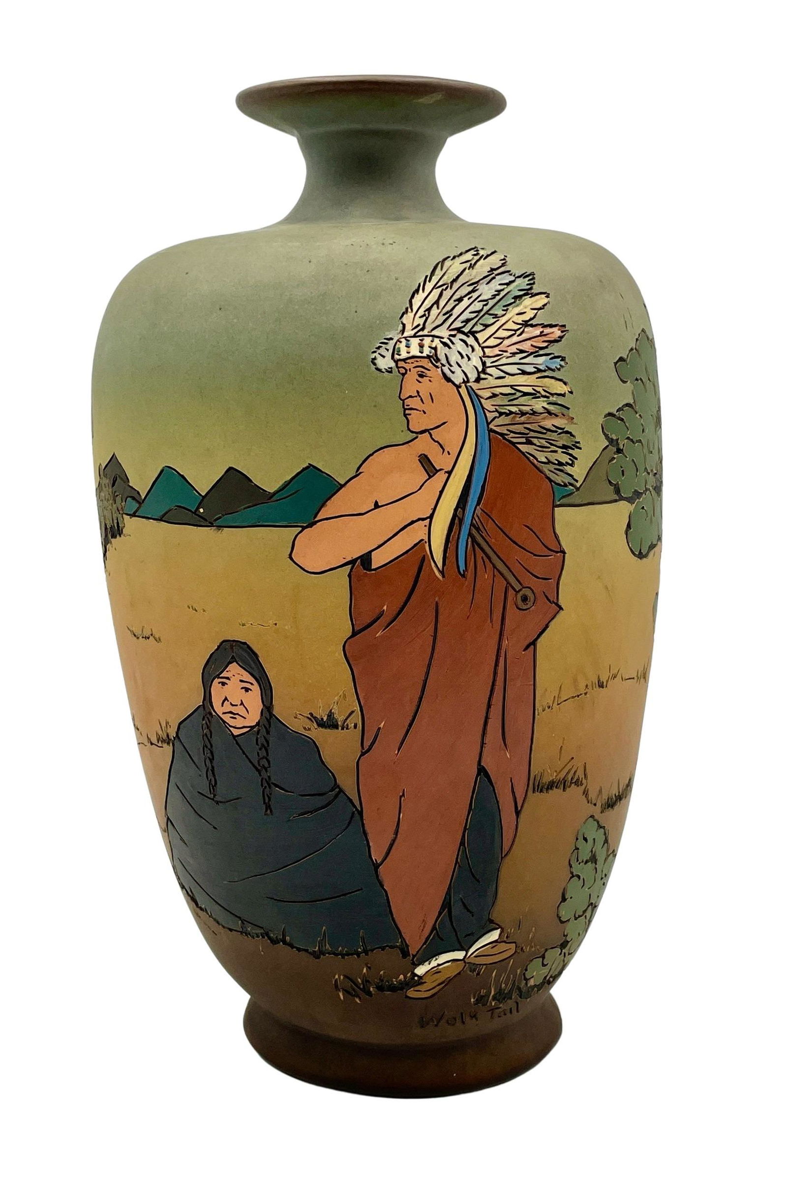 Weller "Dickensware" Vase with "Wolf Tail" (1 of 6)