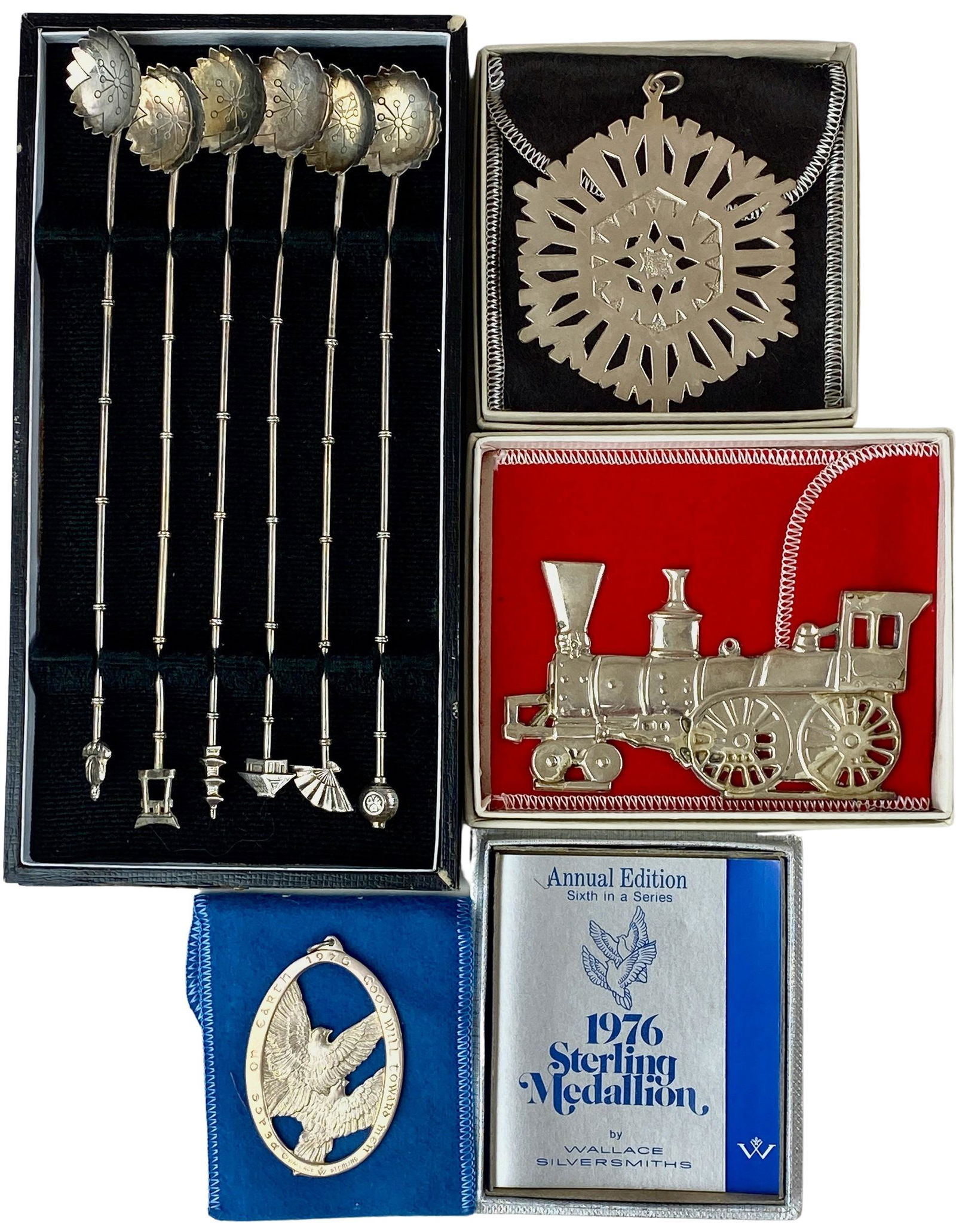 Japanese Spoon Set and 3 Sterling Medallions (1 of 11)