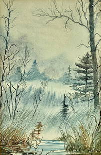 Pair of Watercolor Landscapes, Robt. Hallowell: A 1926 watercolor by Robert Hallowell (American, 1886-1939), titled "Silver and Green" with New York Montross Gallery label affixed to verso. Also a landscape Watercolor signed and dated '96 by Nancy