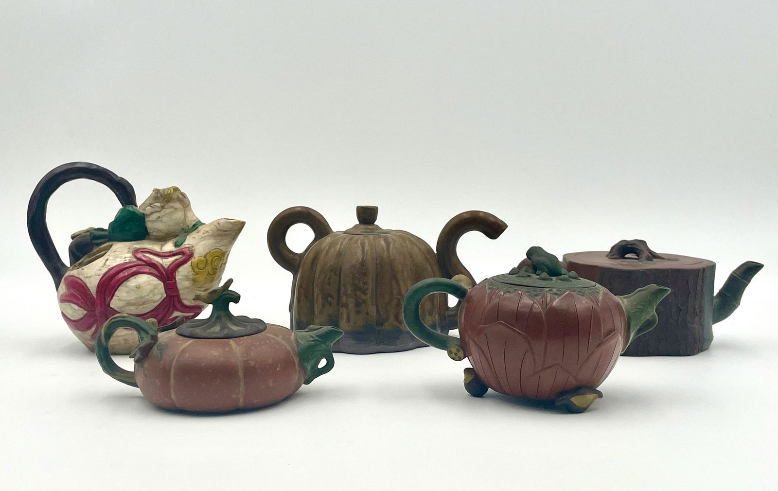 Five Polychrome Chinese Teapots (1 of 7)