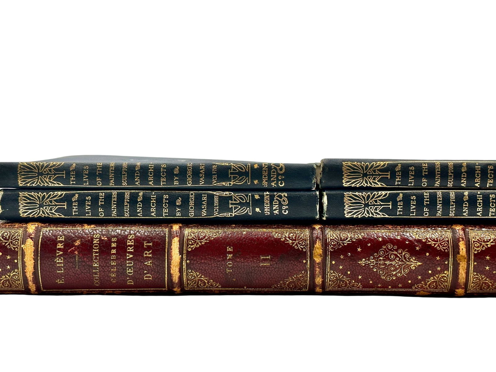 Five Antique Fine Art Books: Including four examples of The Lives of the Painters, Sculptors and Architects by Giorgio Vasari and Les Collections Celebres D'Oeuvres D'Art by Edouard Lievre, large format.
