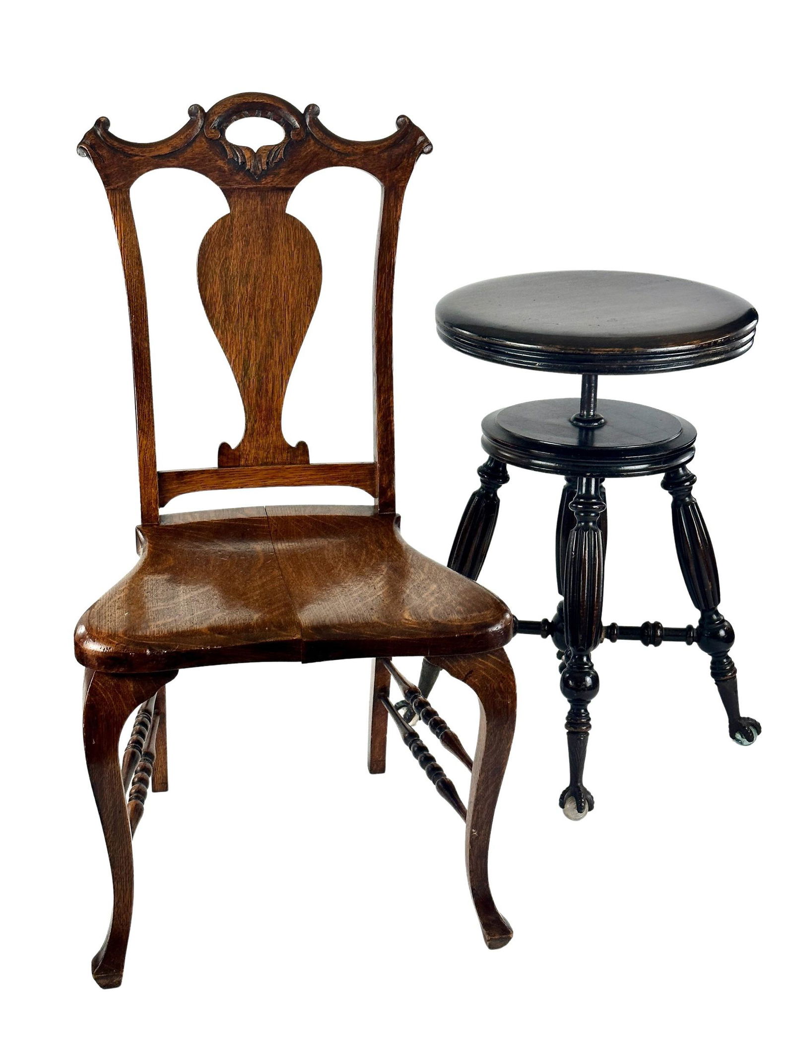 Oak Chair and Clawfoot Adjustable Stool (1 of 8)