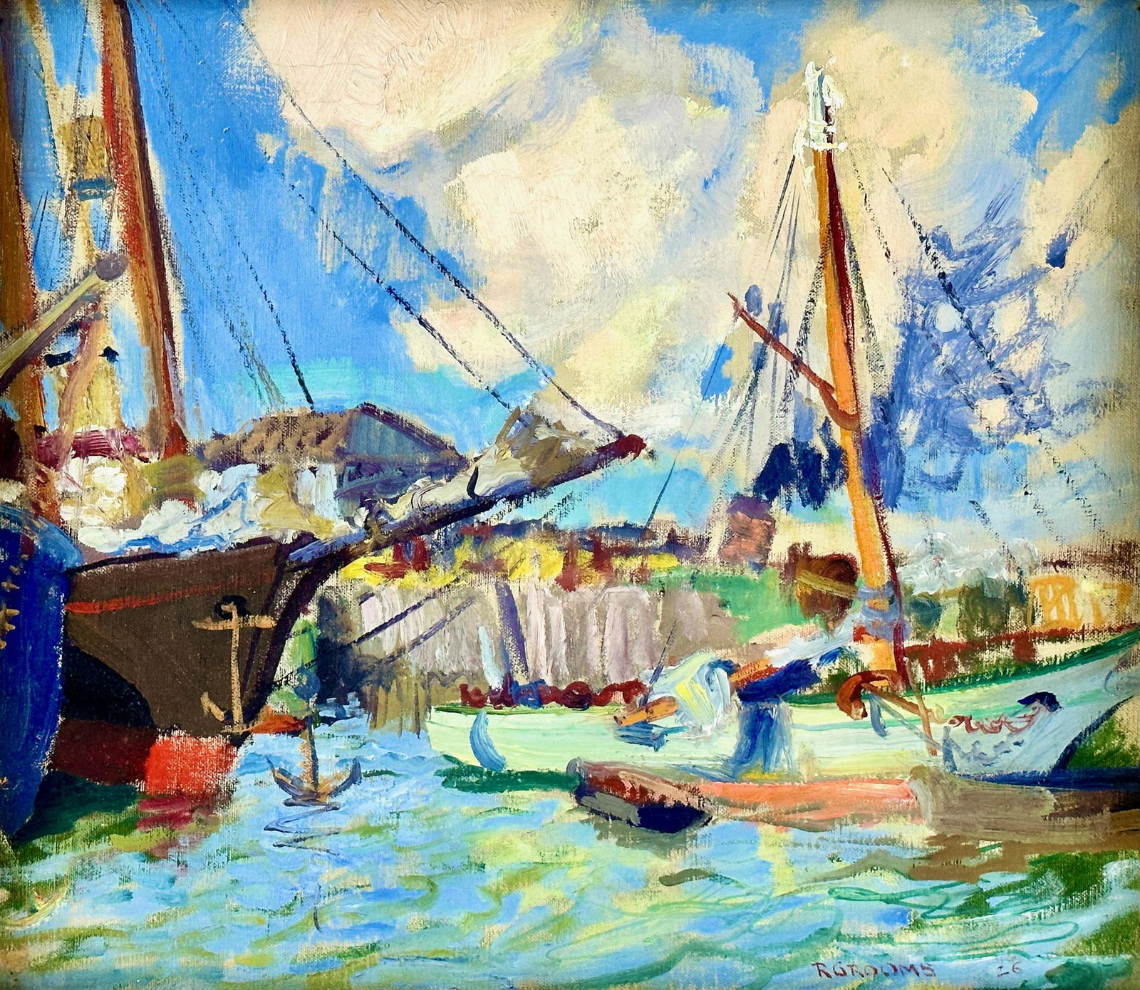 Fine Harbor Scene, Cincinnati Artist Reginald Grooms (1 of 3)