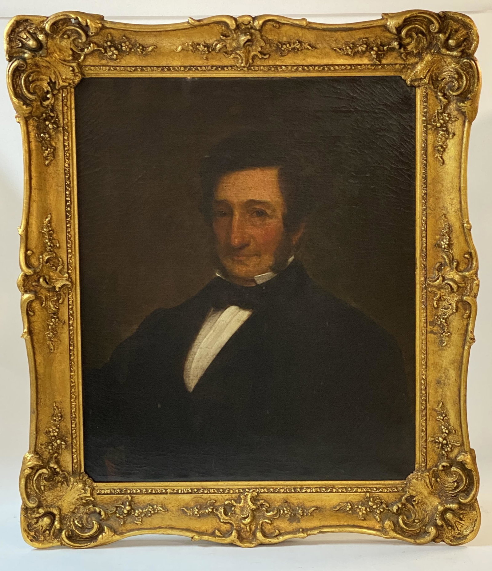 American School Portrait of a Gentleman: Oil on canvas in gilt frame. Framed size 38" ht. x 33" wd.