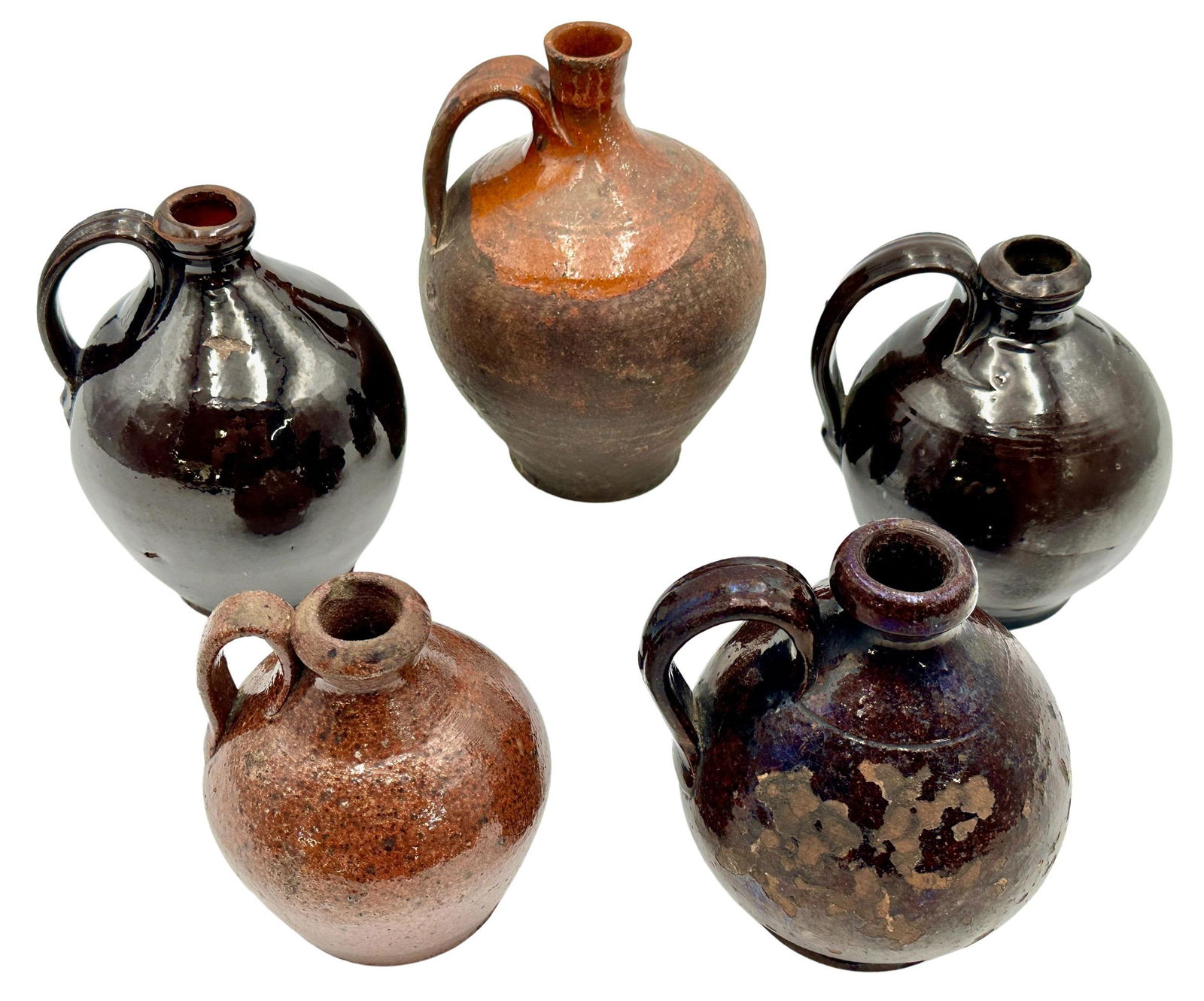 Group of Five Early Redware Vessels (1 of 3)
