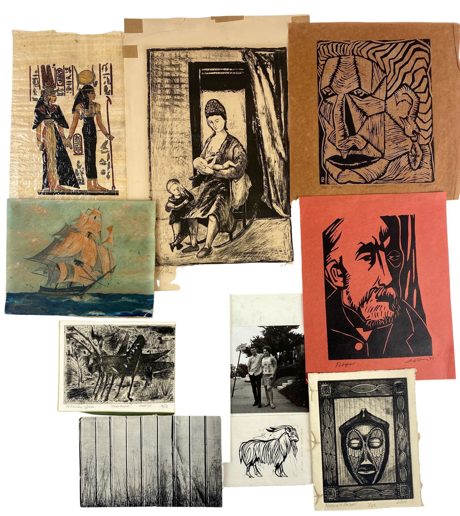 Collection of Unframed Works: Covi Collection: A nice collection of works by varying artists, including etchings, woodcuts and originals. Including works by Lovis Corinth, George Engle, Diana Stanley and others. A number of nice modernist woodcuts