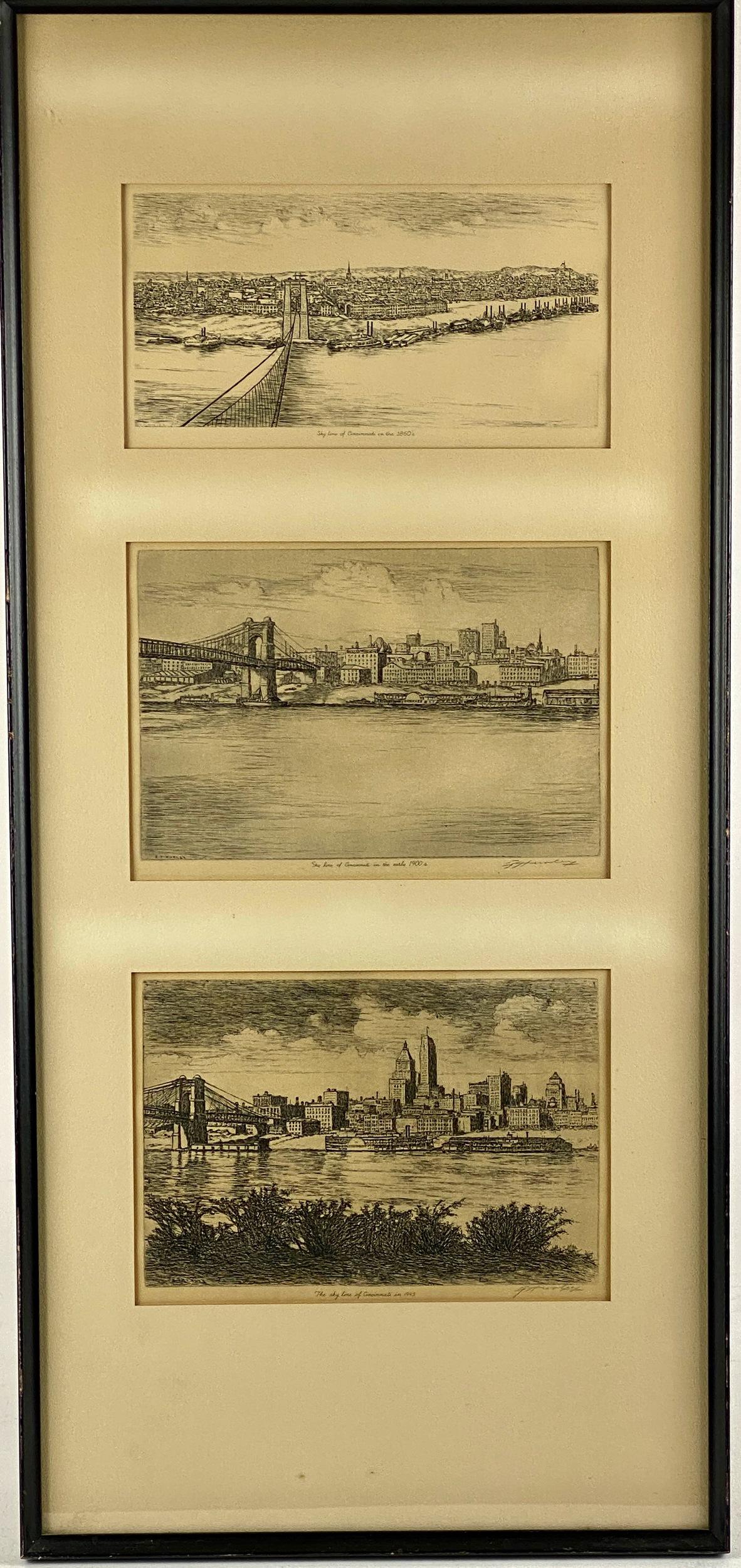 Triple "Cincinnati" Etchings by E.T. Hurley (1 of 10)