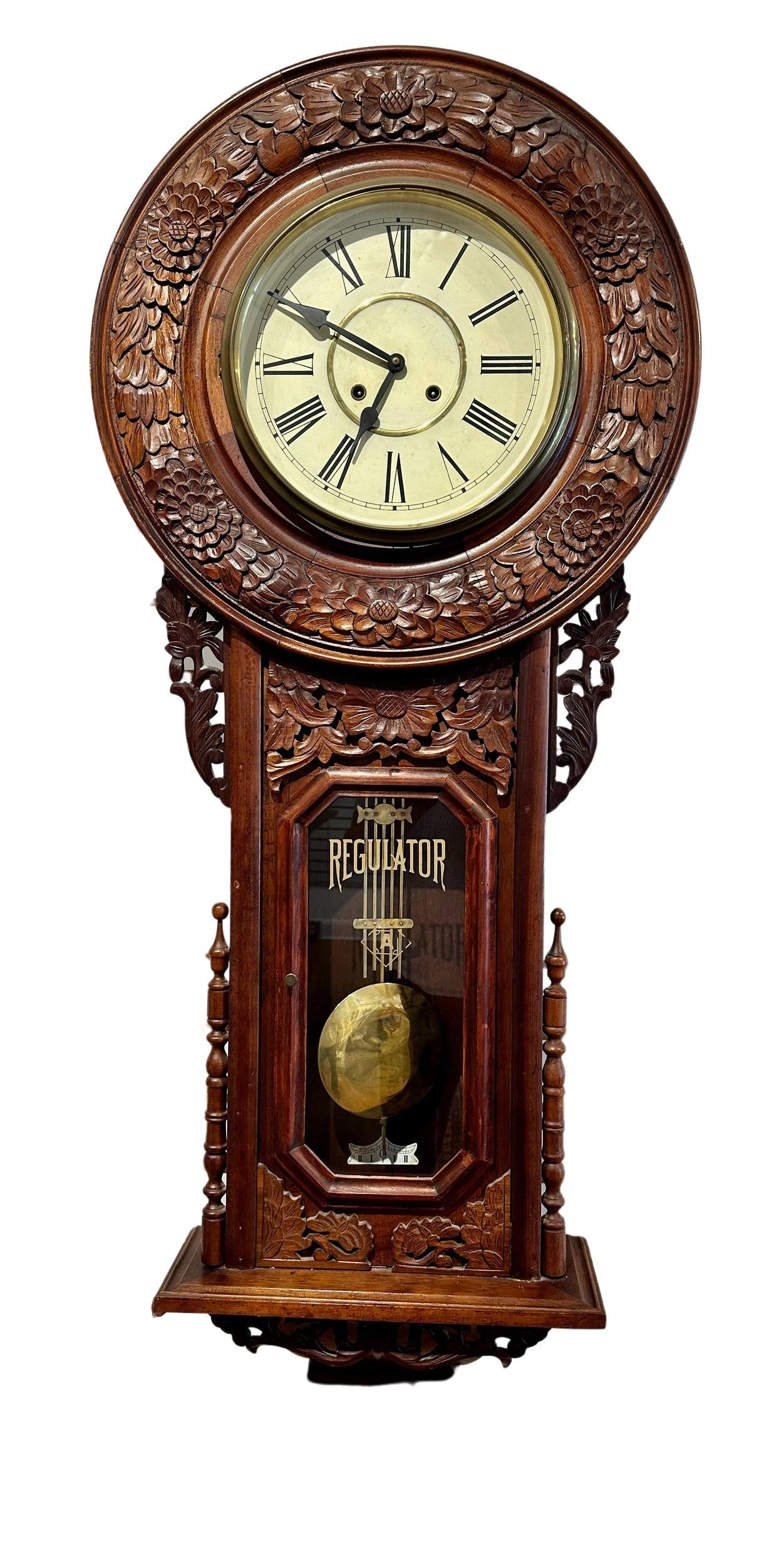 Hanging Regulator Large Wall Clock with Carved Features (1 of 8)