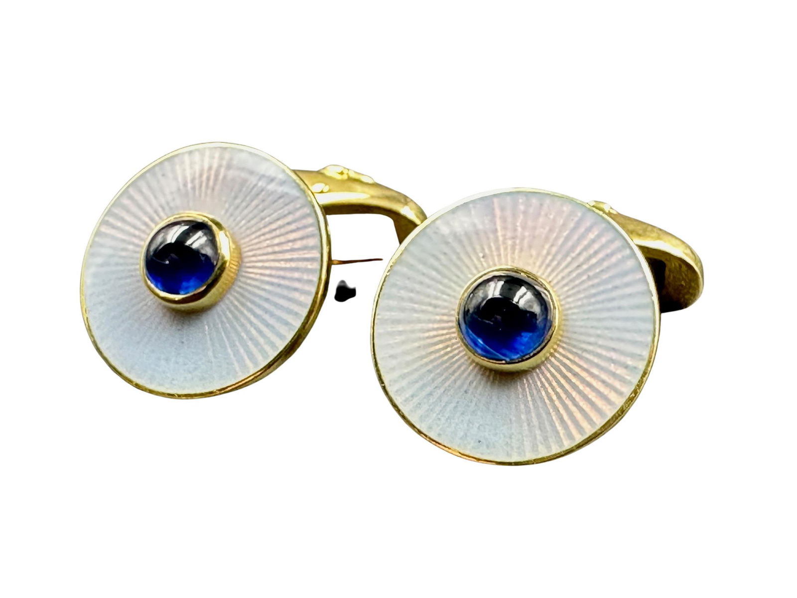 18K Yellow Gold Faberge and Sapphire Cufflinks (1 of 5)