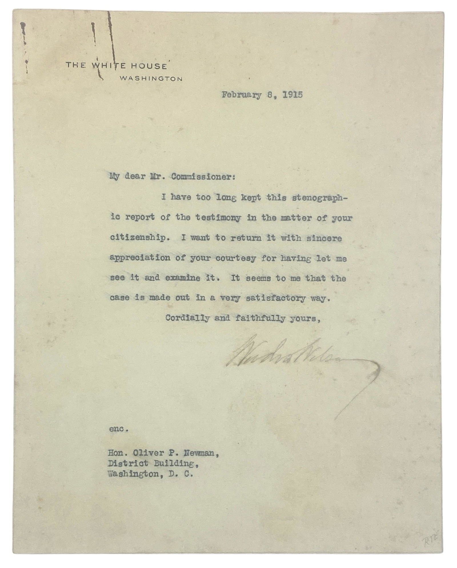 Woodrow Wilson Letter with Signature (1 of 4)