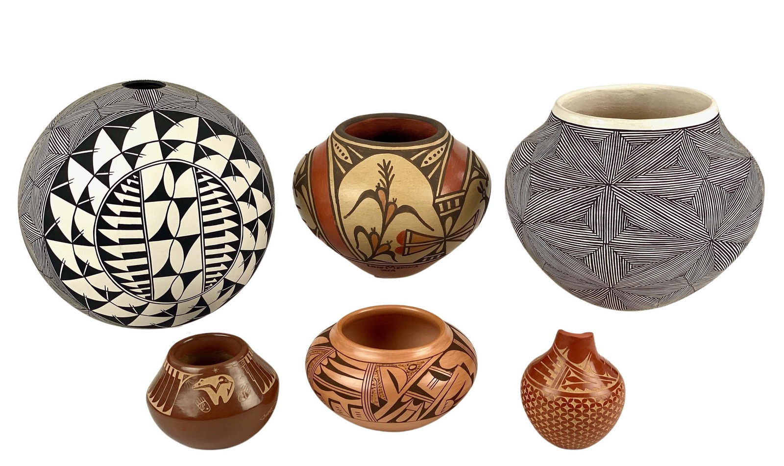 Group of Six Native America Acoma Pots (1 of 19)