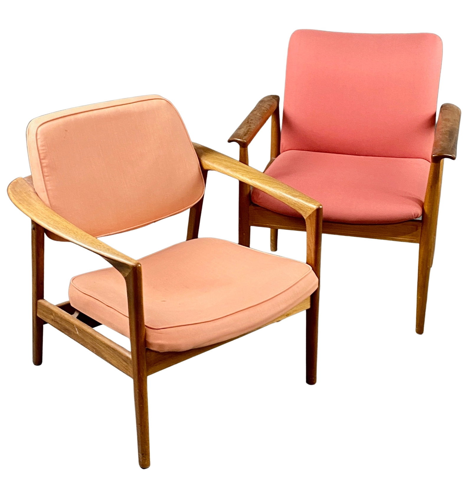 Pair of Danish Modern Armchairs: ca. 1960s original upholstery Tallest ht. 32"