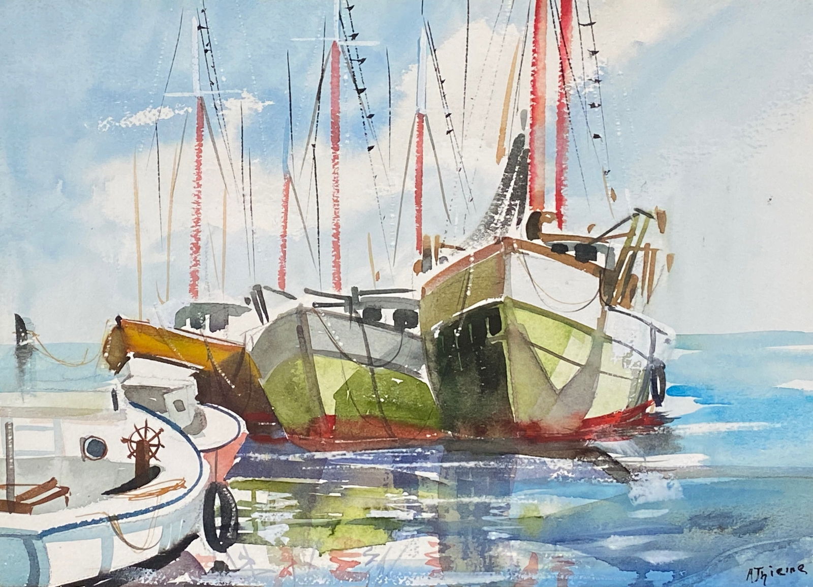 Watercolor Harbor Scene by Anthony Thieme (1 of 3)